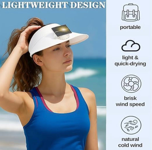 Outdoor Visor Hat With Solar Fan Solar Powered USB Charging